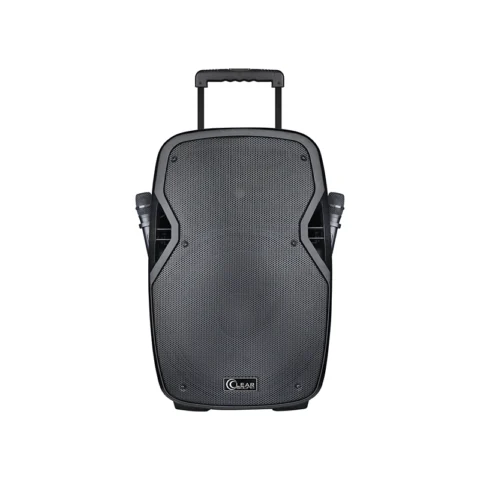 ตู้ลำโพงพกพา มีแอมป์ในตัว CLEARSOUND-GoPort-GP-15A ด้านหน้าพร้อมเสียบไมค์