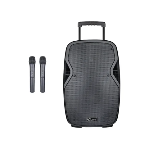 ตู้ลำโพงพกพา มีแอมป์ในตัว CLEARSOUND-GoPort-GP-15A ด้านหน้าพร้อมไมค์